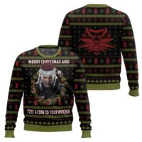 Hooktab Merry Xmas And Toss A Coin The Witcher Ugly Christmas Sweater
