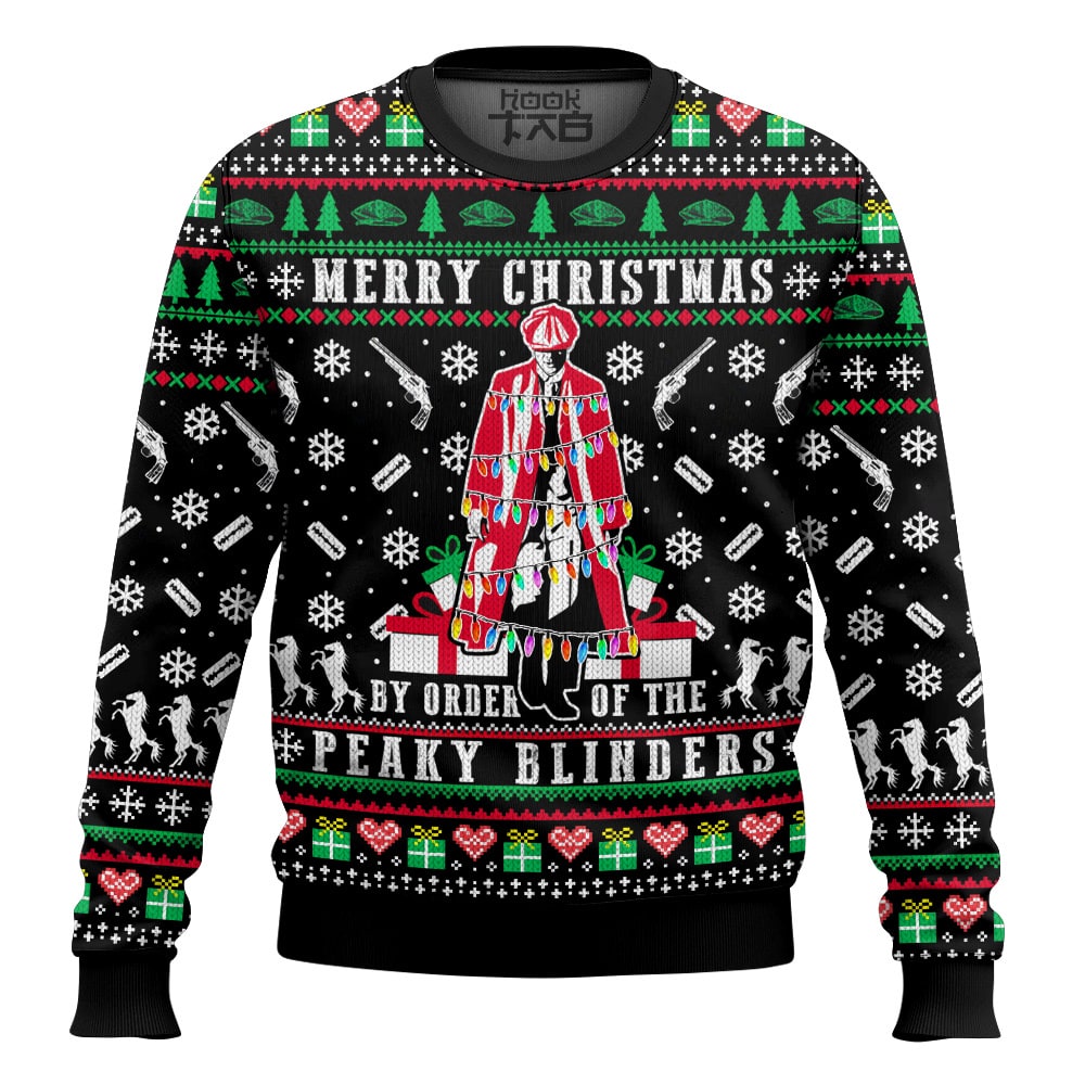 Hooktab Merry Xmas By The Order Of The Peaky Blinders Ugly Christmas Sweater Hooktab Merry Xmas By The Order Of The Peaky Blinders Ugly Christmas Sweater