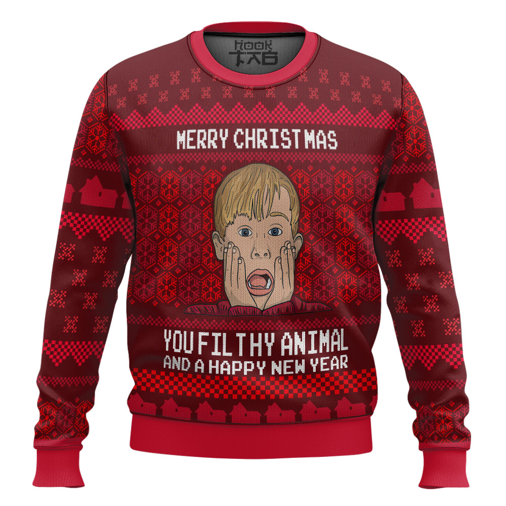 Hooktab Merry Xmas Filthy Animal Home Alone Ugly Christmas Sweater Hooktab Merry Xmas Filthy Animal Home Alone Ugly Christmas Sweater