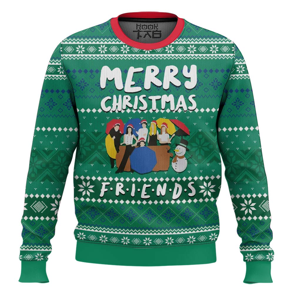 Hooktab Merry Xmas Friends Ugly Christmas Sweater Hooktab Merry Xmas Friends Ugly Christmas Sweater