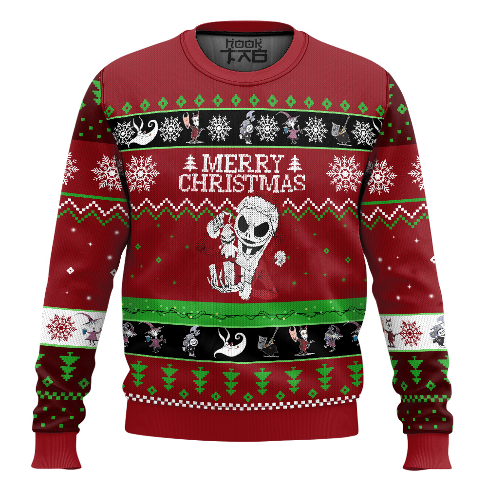 Hooktab Merry Xmas Jack Skellington Ugly Christmas Sweater Hooktab Merry Xmas Jack Skellington Ugly Christmas Sweater