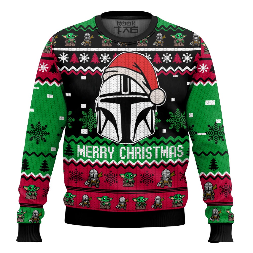Hooktab Merry Xmas Mandalorian Star Wars Ugly Christmas Sweater Hooktab Merry Xmas Mandalorian Star Wars Ugly Christmas Sweater