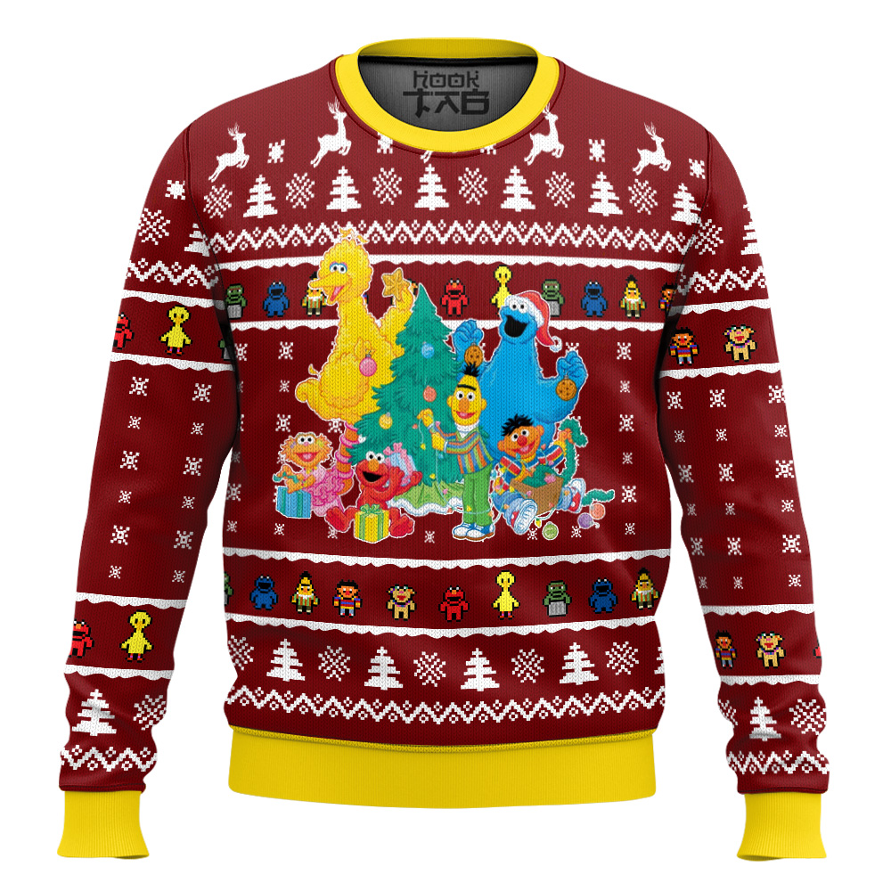 Hooktab Merry Xmas Sesame Street Ugly Christmas Sweater Hooktab Merry Xmas Sesame Street Ugly Christmas Sweater