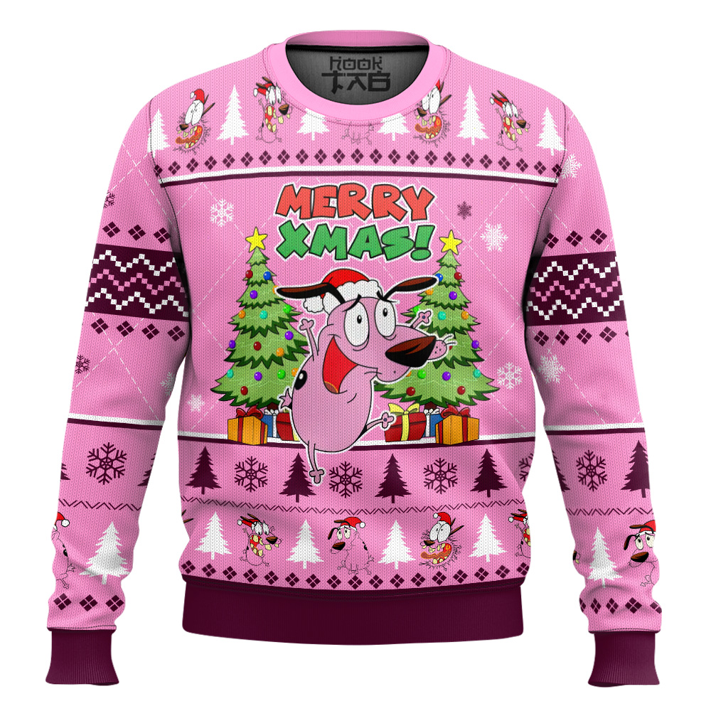 Hooktab Merry Xmas The Cowardly Dog Ugly Christmas Sweater Hooktab Merry Xmas The Cowardly Dog Ugly Christmas Sweater