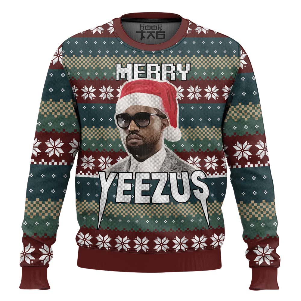 Hooktab Merry Yeezus Kanye West Ugly Christmas Sweater Hooktab Merry Yeezus Kanye West Ugly Christmas Sweater
