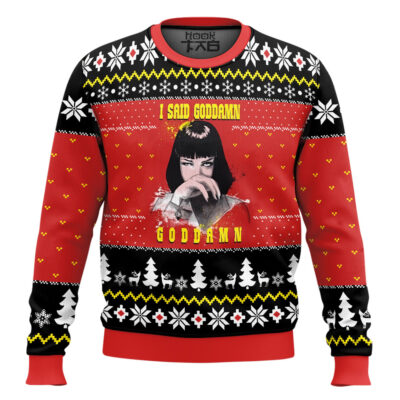 Mia Wallace Goddamn Pulp Fiction Ugly Christmas Sweater