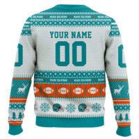 Hooktab Miami Dolphins - Custom Name And Number Ugly Sweater
