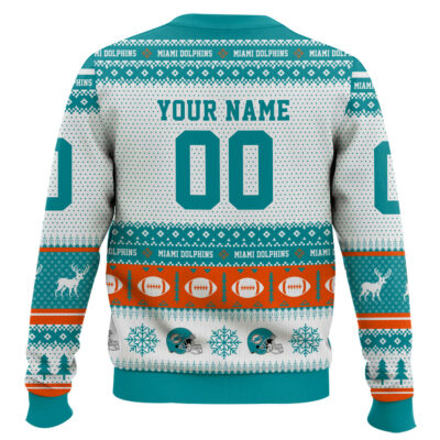 Hooktab Miami Dolphins – Custom Name And Number Ugly Sweater