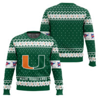Hooktab Miami Hurricanes - Custom Name And Number Ugly Christmas Sweater