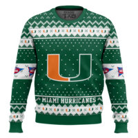Hooktab Miami Hurricanes - Custom Name And Number Ugly Christmas Sweater