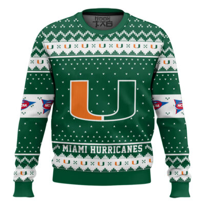 Miami Hurricanes - Custom Name And Number Ugly Christmas Sweater