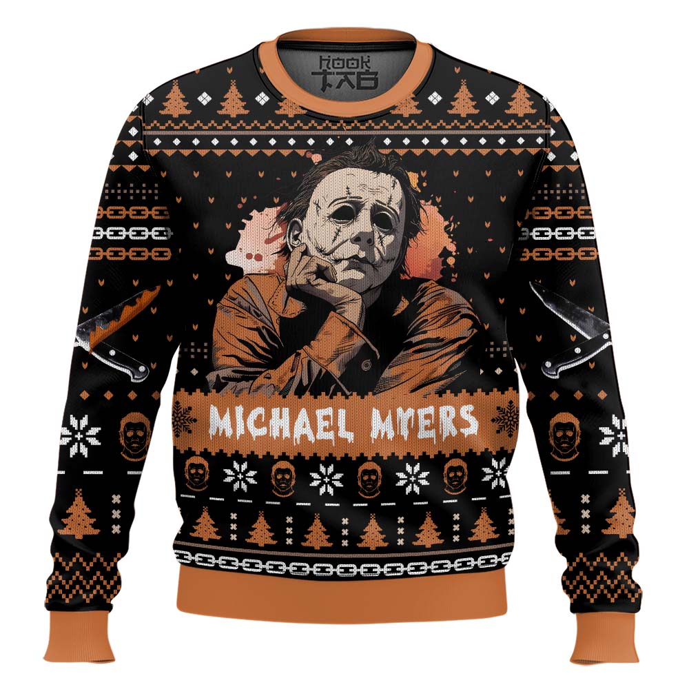 Hooktab Michael Myers Halloween Ugly Christmas Sweater Hooktab Michael Myers Halloween Ugly Christmas Sweater