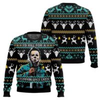 Hooktab Michael Myers I'd Kill You For Pumpkin Spice Latte Ugly Christmas Sweater