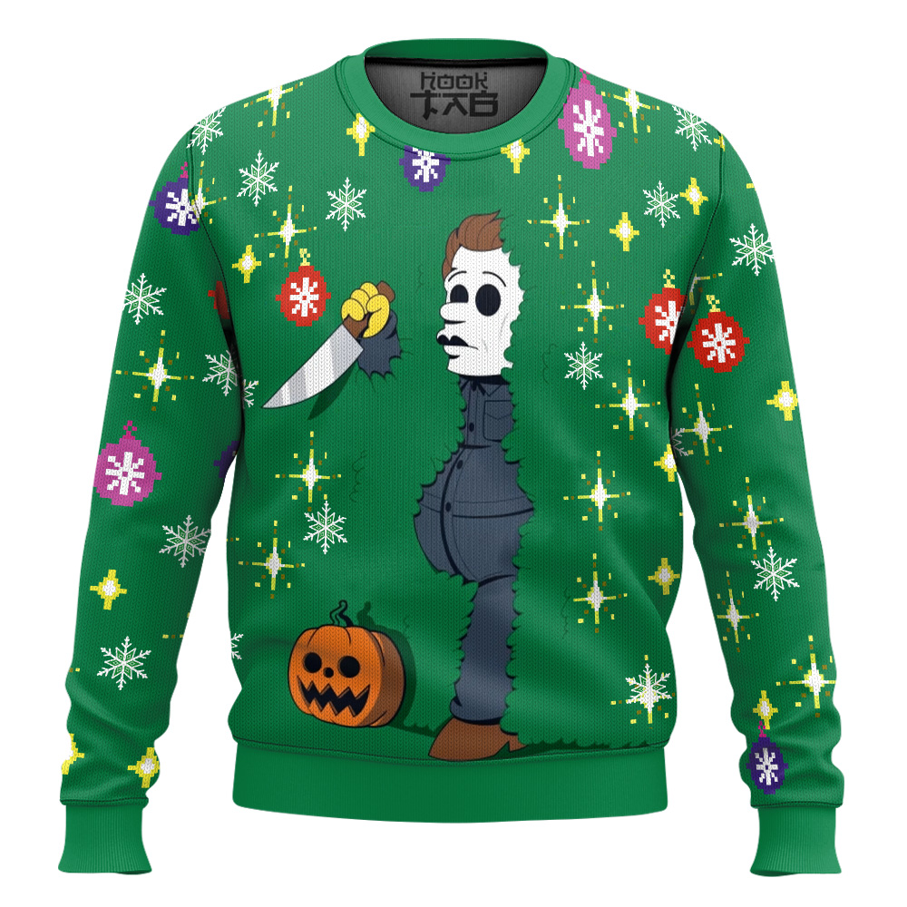 Hooktab Michael Myers In The Bush Ugly Christmas Sweater Hooktab Michael Myers In The Bush Ugly Christmas Sweater