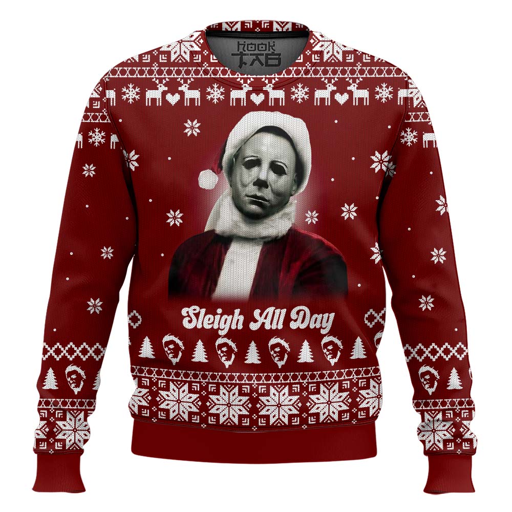 Hooktab Michael Myers Sleigh All Day Ugly Christmas Sweater Hooktab Michael Myers Sleigh All Day Ugly Christmas Sweater