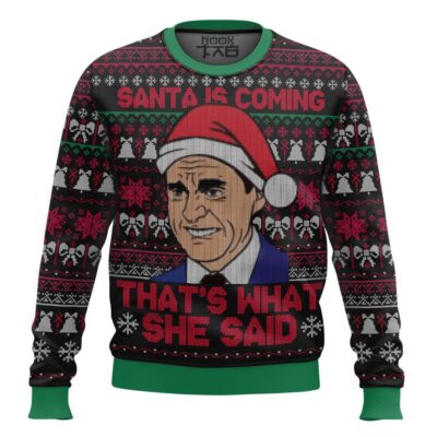 Michael Scott Santa Is Coming The Office Ugly Christmas Sweater