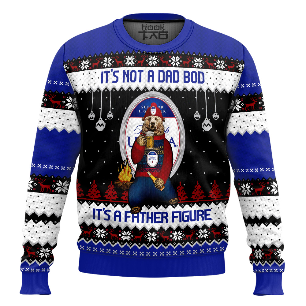 Hooktab Michelob Ultra Beer It's Not A Dad Bod It's A Father Figure Ugly Christmas Sweater Hooktab Michelob Ultra Beer It's Not A Dad Bod It's A Father Figure Ugly Christmas Sweater