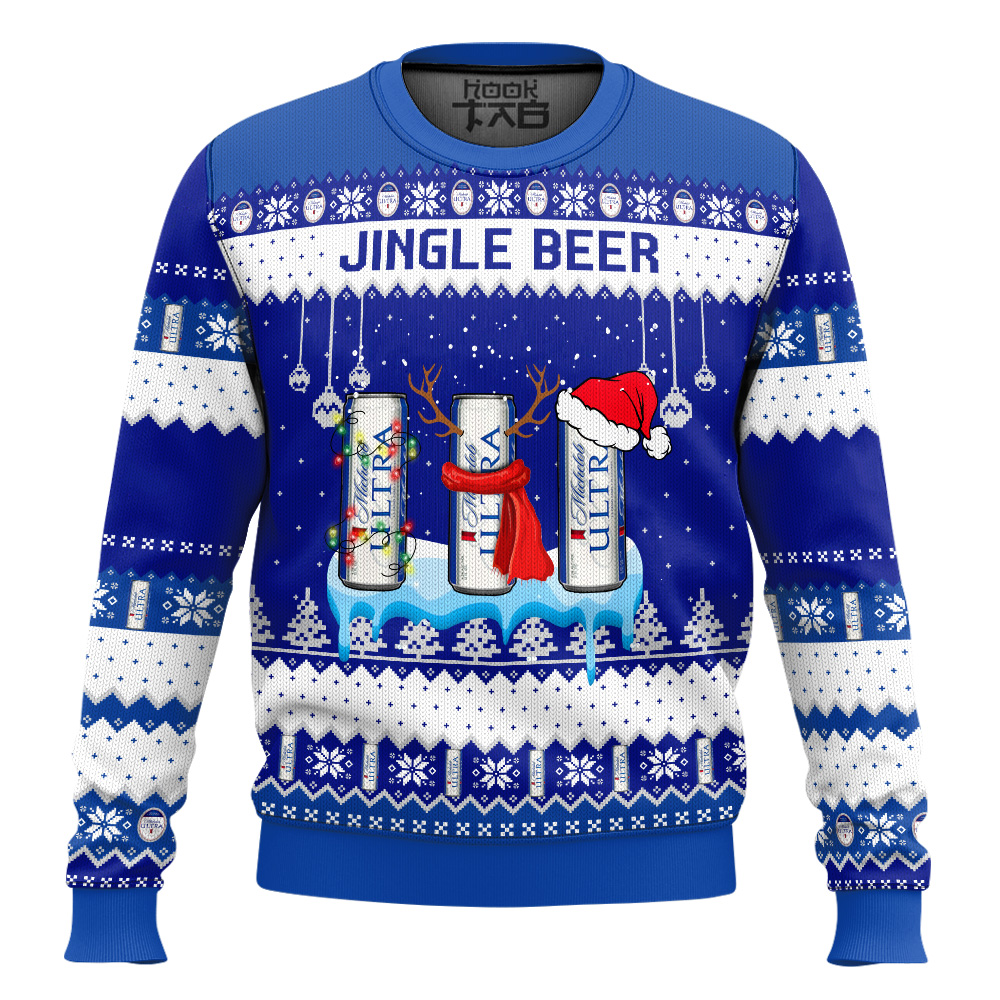 Hooktab Michelob Ultra Jingle Beer Ugly Christmas Sweater Hooktab Michelob Ultra Jingle Beer Ugly Christmas Sweater
