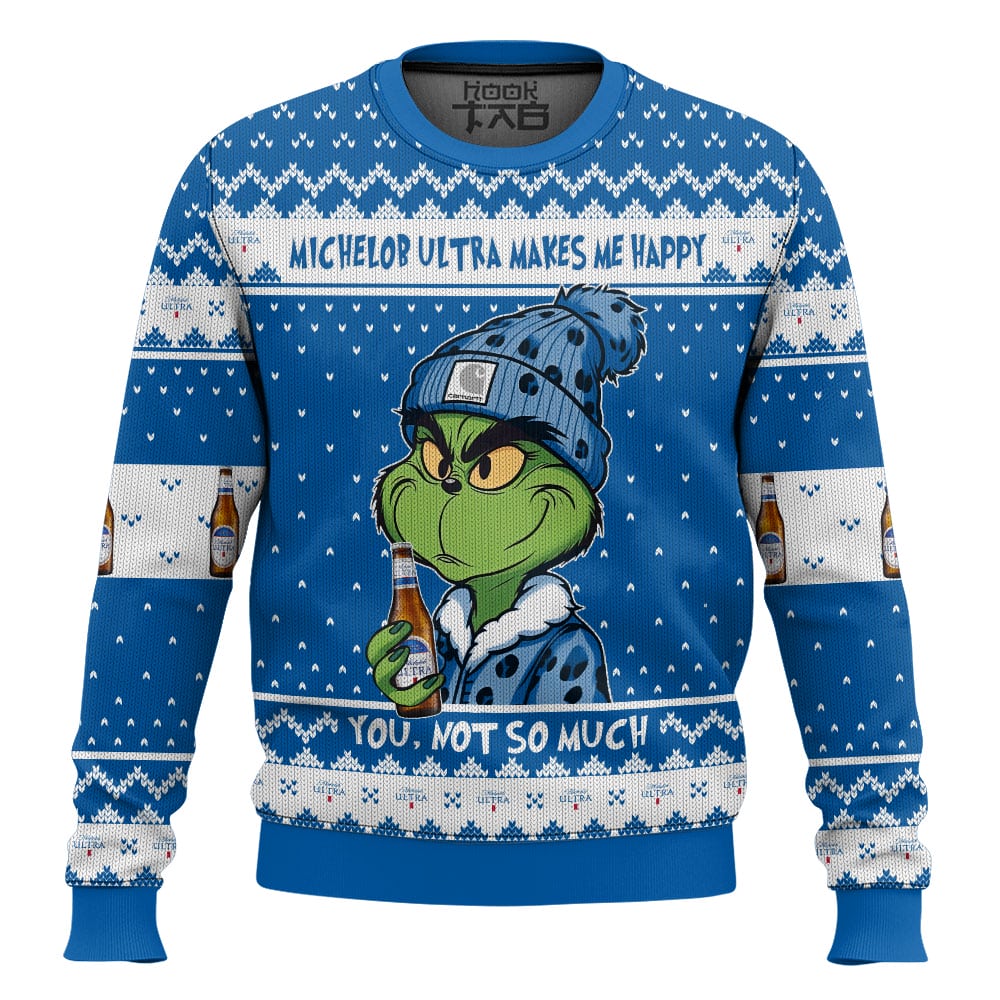 Hooktab Michelob Ultra Makes Me Happy Ugly Christmas Sweater Hooktab Michelob Ultra Makes Me Happy Ugly Christmas Sweater