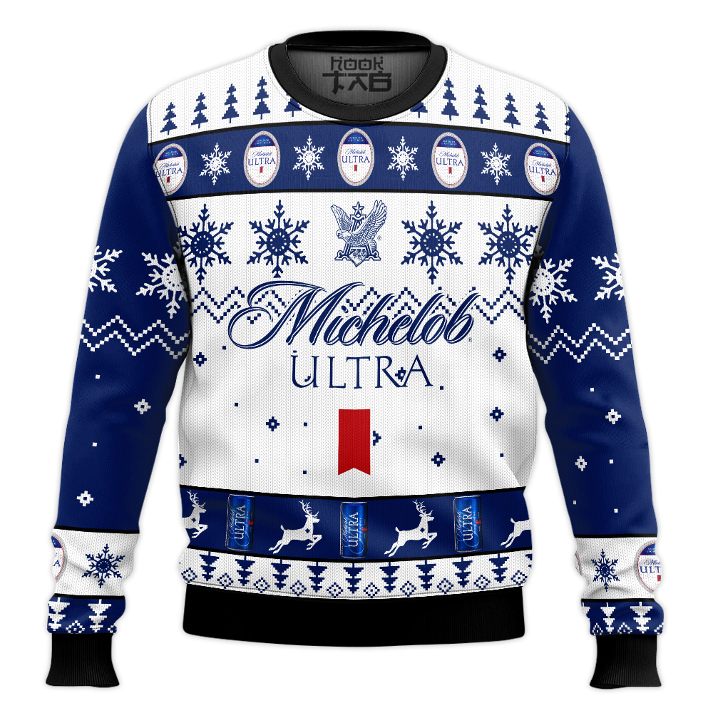 Hooktab Michelob Ultra Pale Lager Ugly Christmas Sweater Hooktab Michelob Ultra Pale Lager Ugly Christmas Sweater