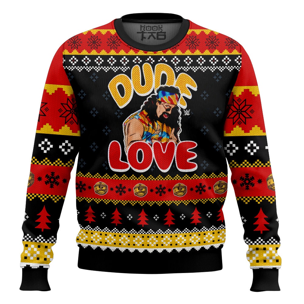 Hooktab Mick Foley Dude Love WWE Ugly Christmas Sweater Hooktab Mick Foley Dude Love WWE Ugly Christmas Sweater