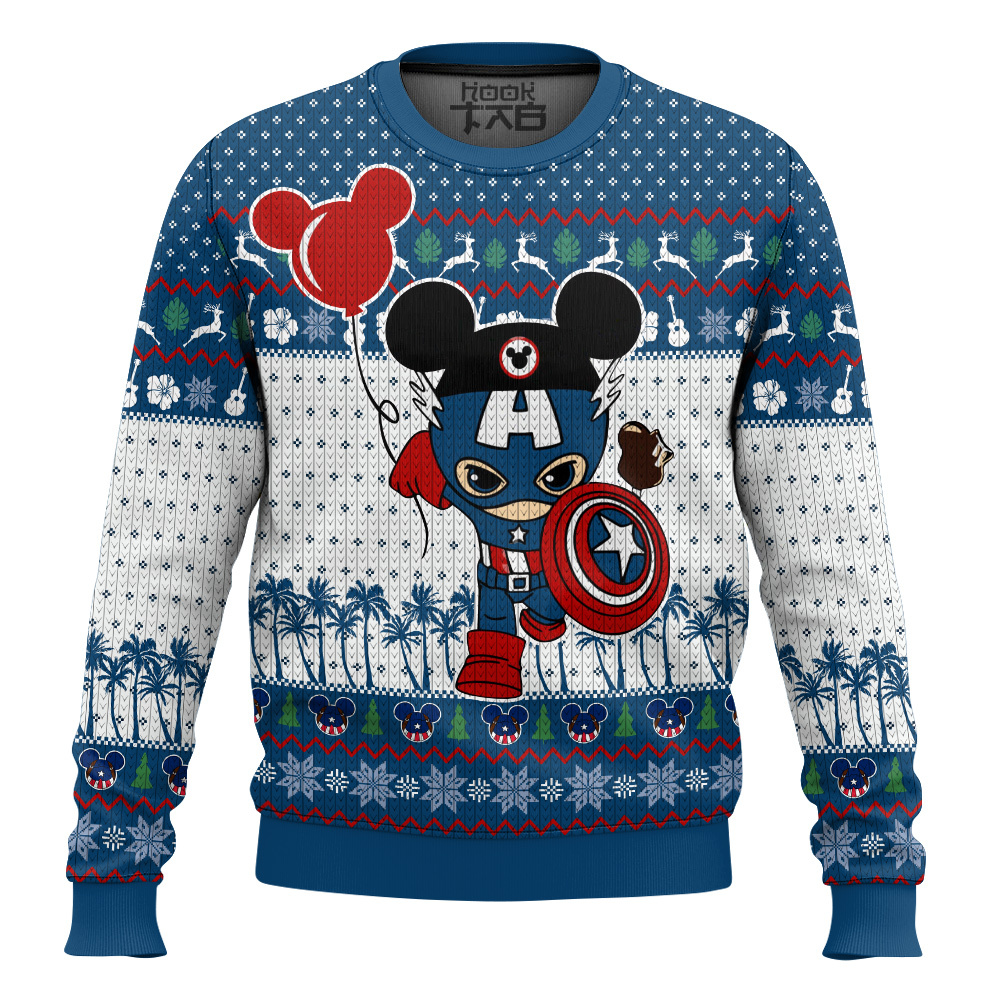 Hooktab Mickey Hero Captain America Ugly Christmas Sweater Hooktab Mickey Hero Captain America Ugly Christmas Sweater