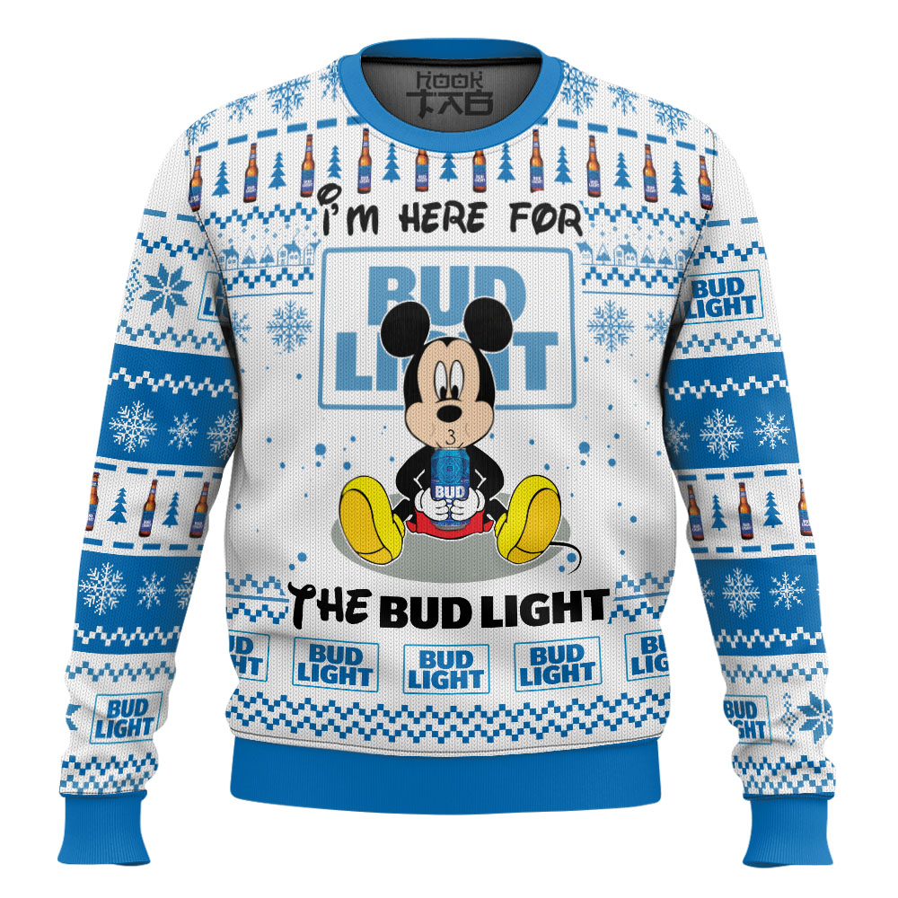Hooktab Mickey I'm Here For The Bud Light Ugly Christmas Sweater Hooktab Mickey I'm Here For The Bud Light Ugly Christmas Sweater