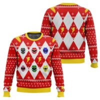 Hooktab Mighty Morphin Pixel Power Rangers Ugly Christmas Sweater