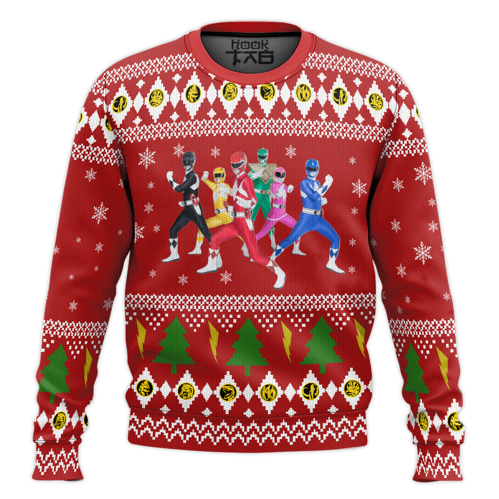 Hooktab Mighty Morphin Squad Power Rangers Ugly Christmas Sweater Hooktab Mighty Morphin Squad Power Rangers Ugly Christmas Sweater