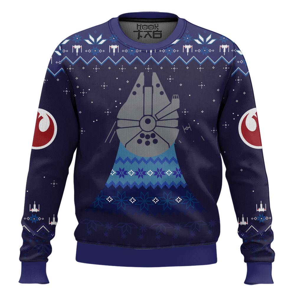 Hooktab Millennium Falcon Star Wars Ugly Christmas Sweater Hooktab Millennium Falcon Star Wars Ugly Christmas Sweater