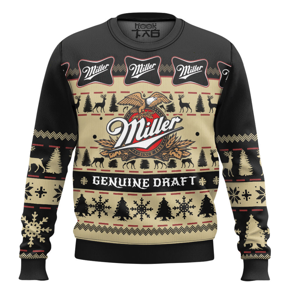 Hooktab Miller Genuine Draft Beer Ugly Christmas Sweater Hooktab Miller Genuine Draft Beer Ugly Christmas Sweater