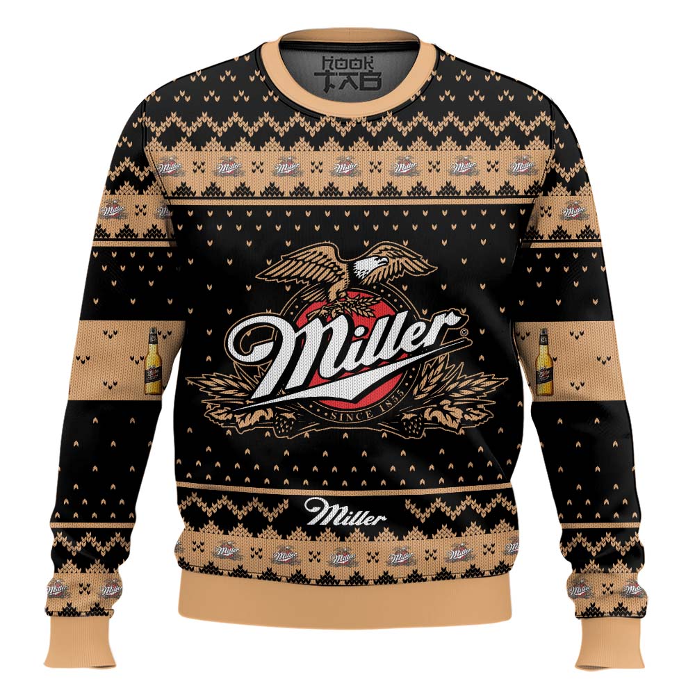 Hooktab Miller Genuine Draft Brews Ugly Christmas Sweater Hooktab Miller Genuine Draft Brews Ugly Christmas Sweater