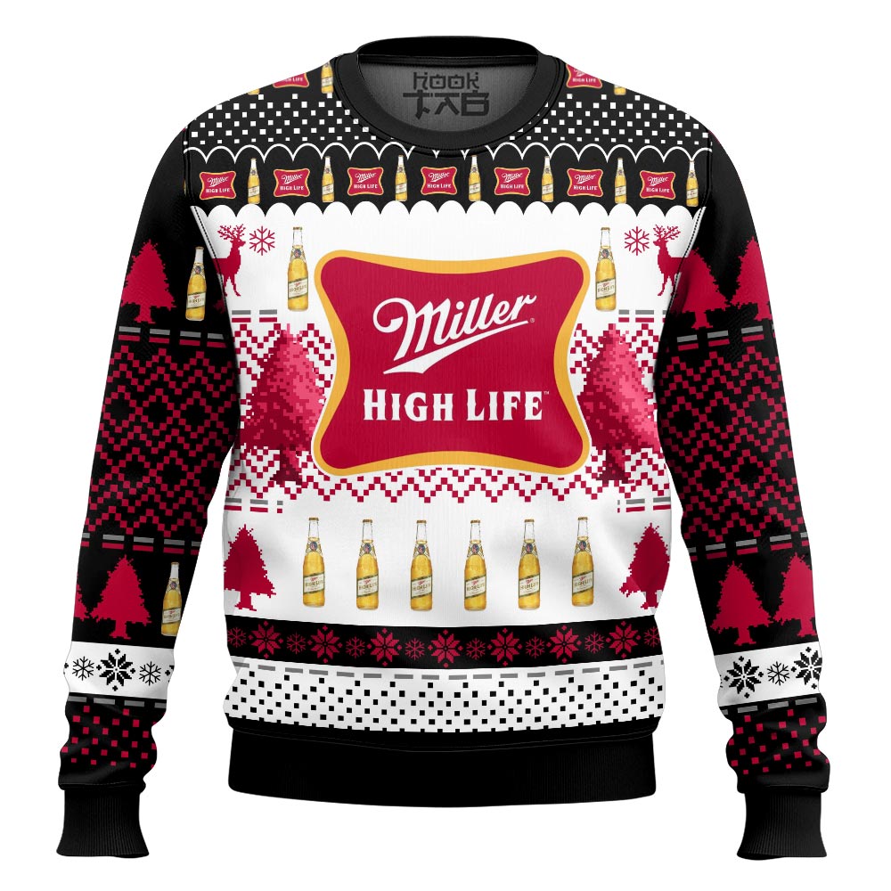 Hooktab Miller High Life American Beer Ugly Christmas Sweater Hooktab Miller High Life American Beer Ugly Christmas Sweater