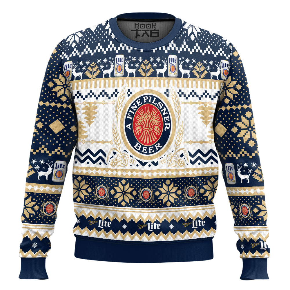 Hooktab Miller Lite A Fine Pilsner Beer Ugly Christmas Sweater Hooktab Miller Lite A Fine Pilsner Beer Ugly Christmas Sweater