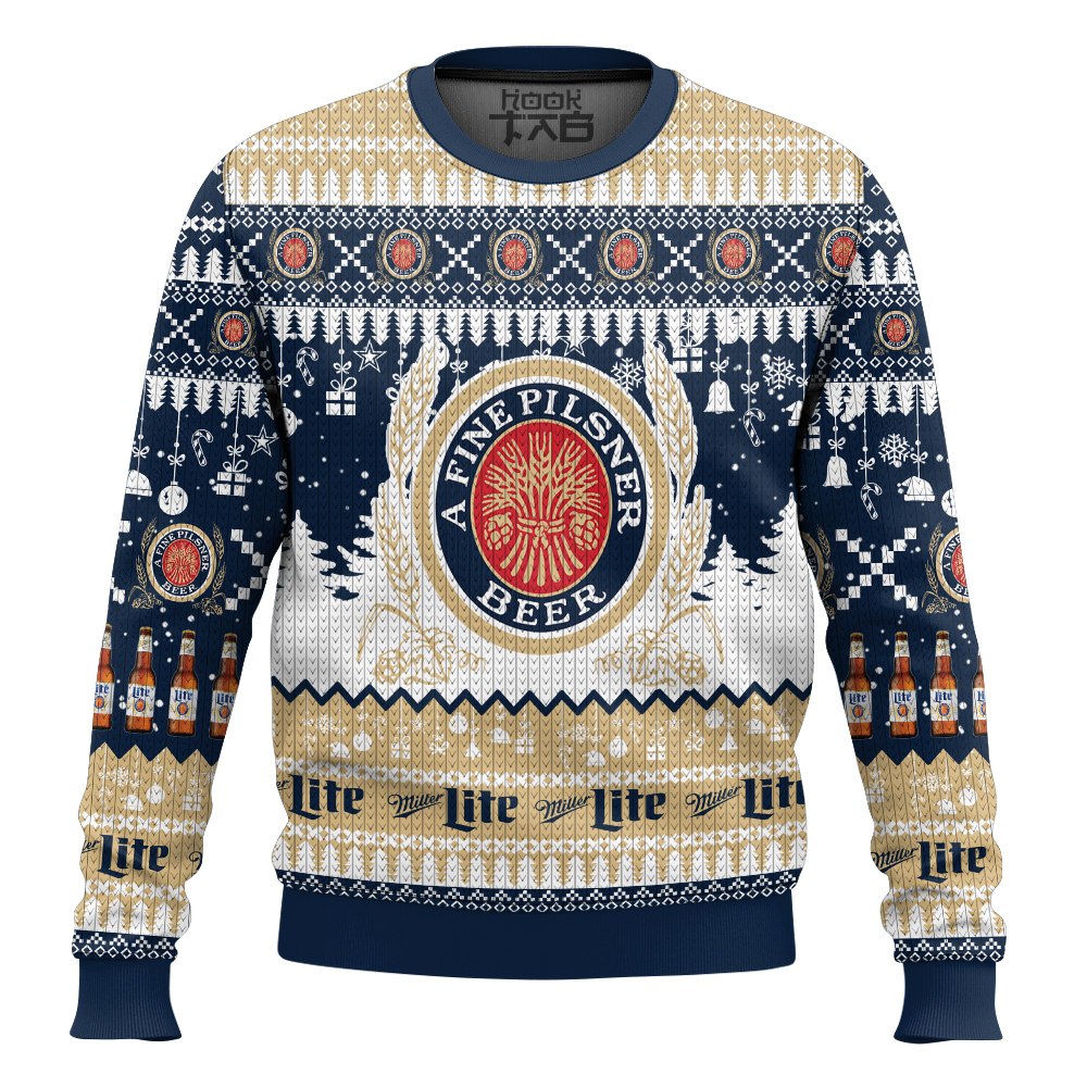 Hooktab Miller Lite American Lager Beer Ugly Christmas Sweater Hooktab Miller Lite American Lager Beer Ugly Christmas Sweater