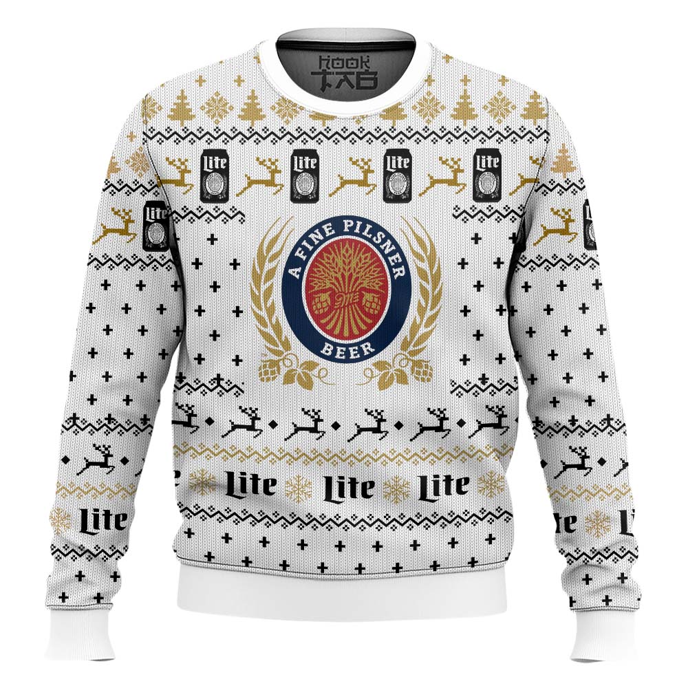 Hooktab Miller Lite American Pilsner Beer Ugly Christmas Sweater Hooktab Miller Lite American Pilsner Beer Ugly Christmas Sweater