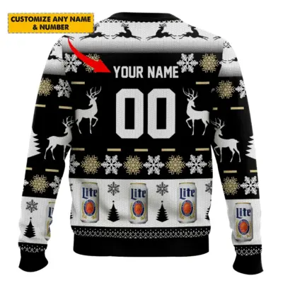 Hooktab Miller Lite Beer – Custom Name And Number Ugly Christmas Sweater