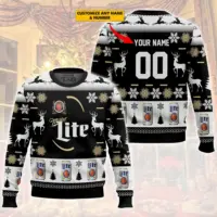 Hooktab Miller Lite Beer - Custom Name And Number Ugly Christmas Sweater