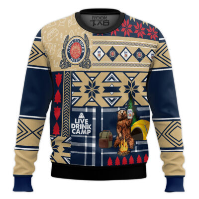 Miller Lite Camping Ugly Christmas Sweater
