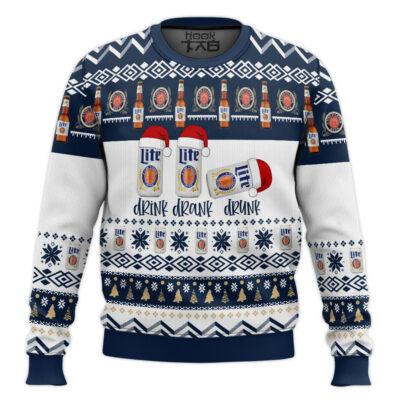 Miller Lite Drink Drank Drunk Ugly Christmas Sweater