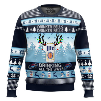 Miller Lite Drinker Bells Ugly Christmas Sweater