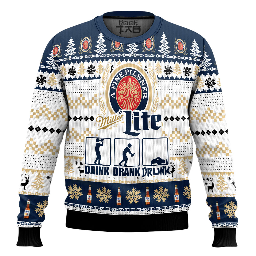 Hooktab Miller Lite Drunk Ugly Christmas Sweater Hooktab Miller Lite Drunk Ugly Christmas Sweater
