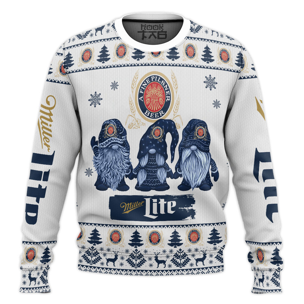 Hooktab Miller Lite Gnomes Ugly Christmas Sweater Hooktab Miller Lite Gnomes Ugly Christmas Sweater
