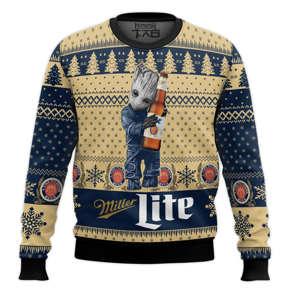 Hooktab Miller Lite Groot Ugly Christmas Sweater Hooktab Miller Lite Groot Ugly Christmas Sweater