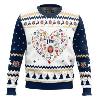 Miller Lite Heart Ugly Christmas Sweater