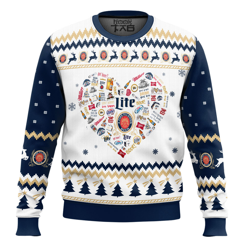 Hooktab Miller Lite Heart Ugly Christmas Sweater Hooktab Miller Lite Heart Ugly Christmas Sweater