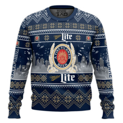 Miller Lite Lager Beer - Custom Name Ugly Christmas Sweater