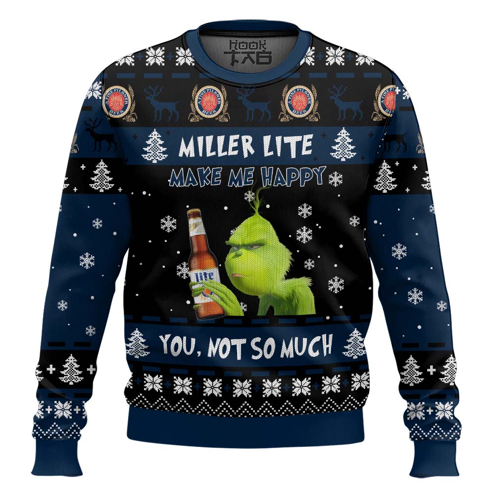 Hooktab Miller Lite Make Me Happy Ugly Christmas Sweater Hooktab Miller Lite Make Me Happy Ugly Christmas Sweater