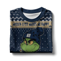 Hooktab Miller Lite Makes Grinch Happy Ugly Christmas Sweater