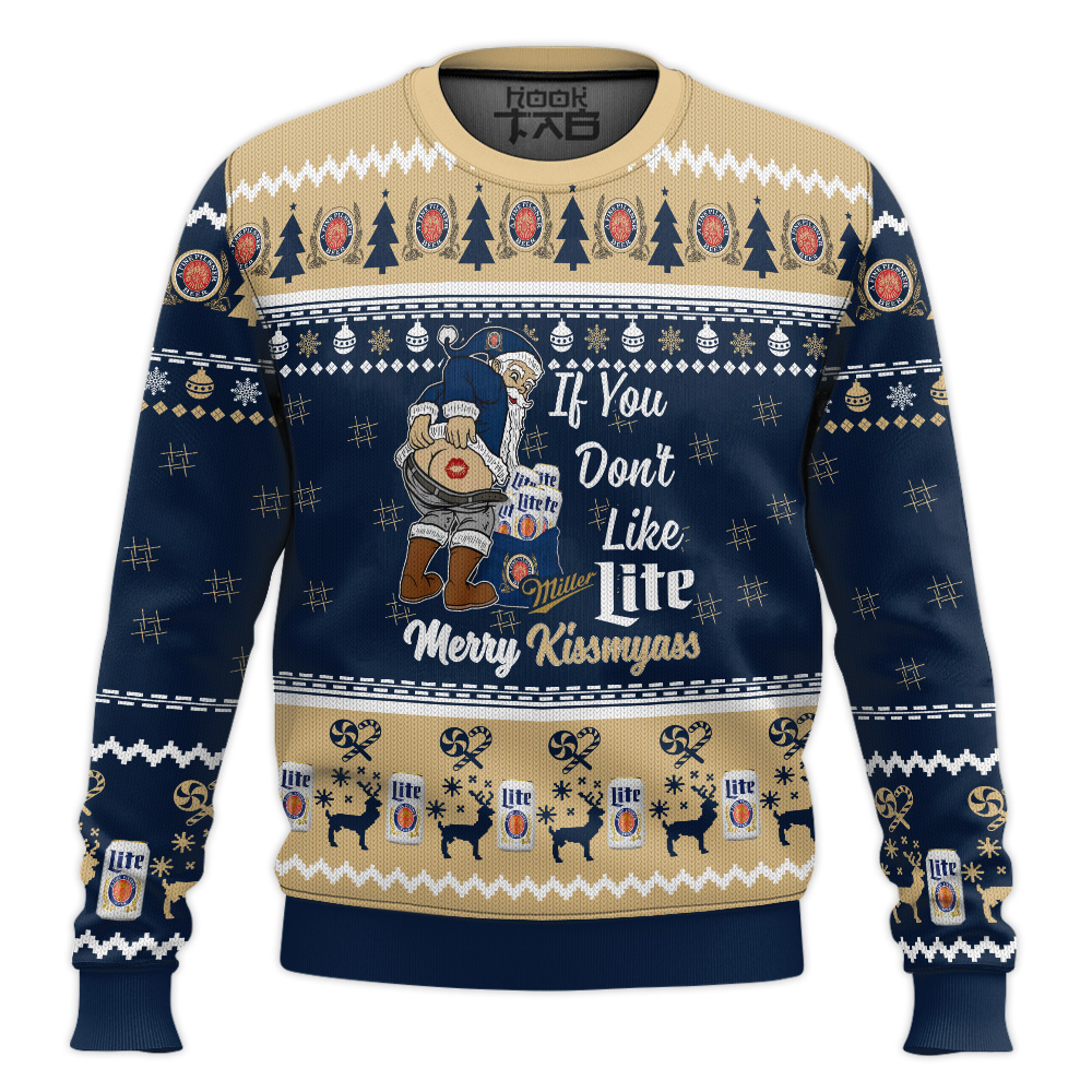 Hooktab Miller Lite Merry Kissmyass Ugly Christmas Sweater Hooktab Miller Lite Merry Kissmyass Ugly Christmas Sweater